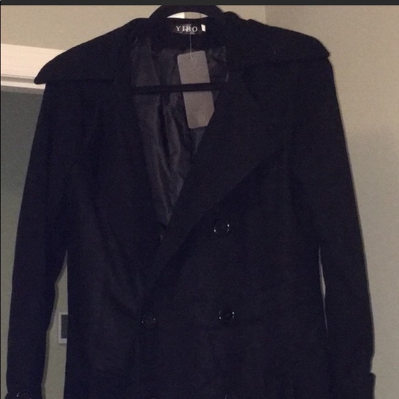 “Mens Long Black Wool Peacoat Elegant” - Picture 2 of 3